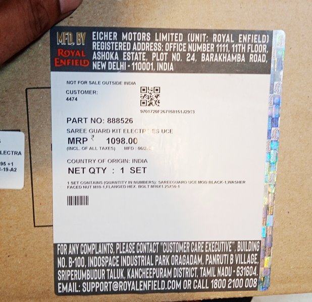 Royal Enfield 888526 Saree Guard Kit Electra ES UCE 1 PART-NO-888526-SAREE-GUARD-KIT-ELECTRIES-UCE