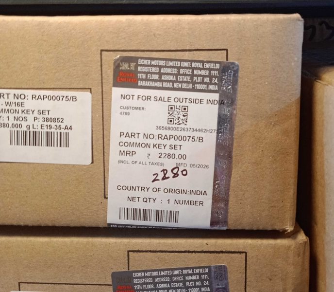 Royal Enfield RAP00075/B Common Key Set 1 PART-NO-RAP00075B-COMMON-KEY-SET